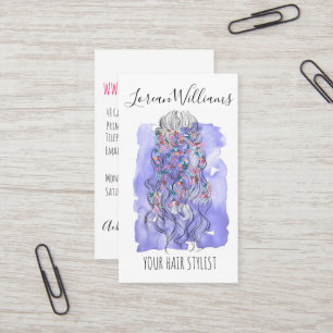 Boho Chic Lila Bridge Friseur Wasserfarben Visitenkarte