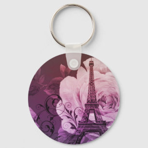 Boho chic lila floral Girly Paris Eiffel Tower Schlüsselanhänger