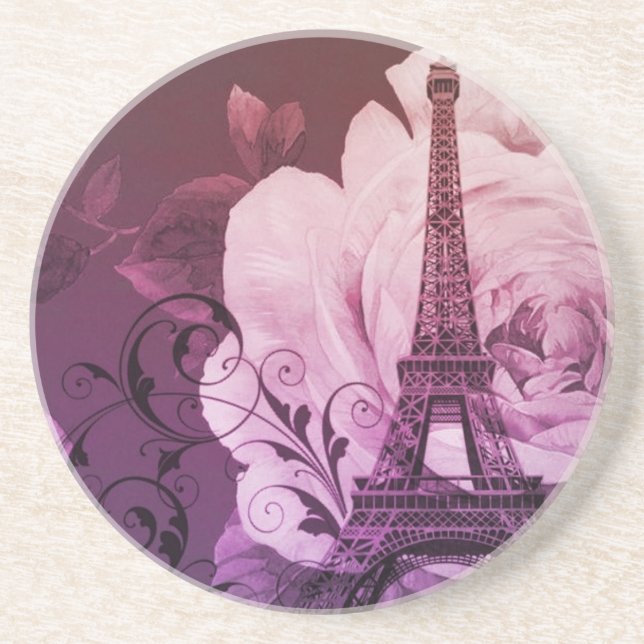 Boho Chic lila Girly mit Blumenturm Paris Eiffel Untersetzer (Vorne)