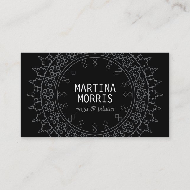 Boho Chic Mandala Black/Gray Visitenkarte (Vorderseite)