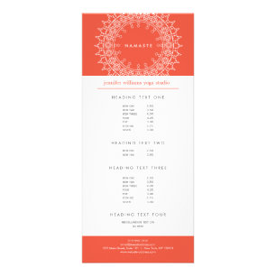 Boho Chic Mandala Namaste Yoga Coral Rack Card Werbekarte