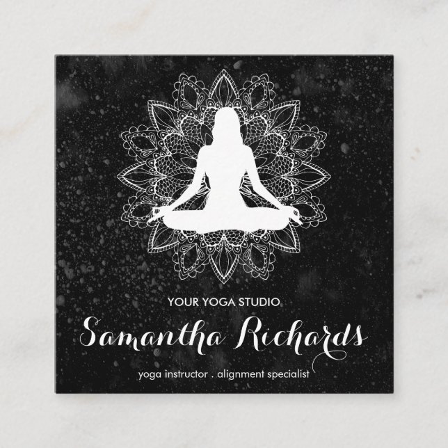 Boho Chic Mandala Trendy Celestial Schwarz-weiß Quadratische Visitenkarte (Vorderseite)