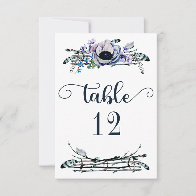 Boho Chic Menthe & Marine Numéro de Table Floral S (Devant)