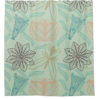 Boho-Chic Mint Floral Blossom Muster Duschvorhang