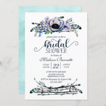 Boho Chic Mint & Navy Bridal Dusche Einladung