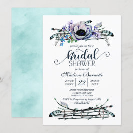 Boho Chic Mint & Navy Bridal Dusche Einladung