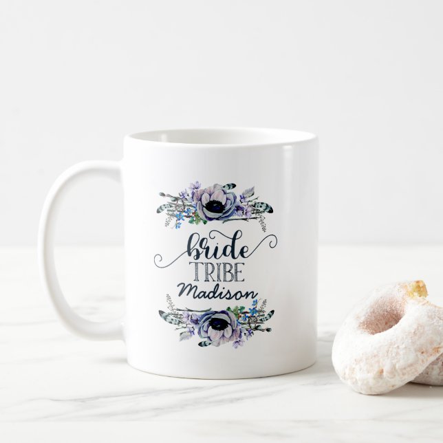Boho Chic Mint & Navy Floral Wedding Bride Stamm Kaffeetasse (Mit Donut)