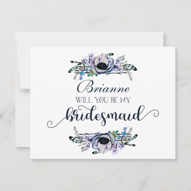 Boho Chic Mint & Navy werden Sie meine Bridesmaid  Einladung (Vorderseite)