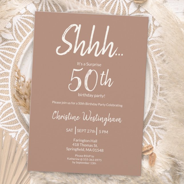 Boho Chic Mocha Cream Surprise 50th Birthday Einladung (Von Creator hochgeladen)