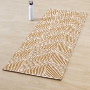 Boho Chic Modern Geometric Lines Pattern Gold Yogamatte