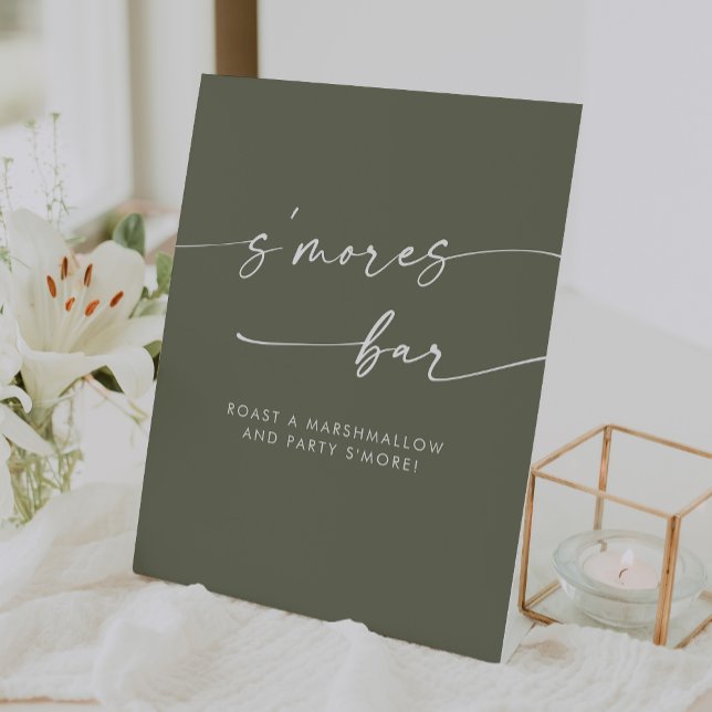 Boho Chic Modern Olive Green Smores Hochzeit Sockelschild (Boho Chic Modern Olive Green Smores Wedding Pedestal Sign)