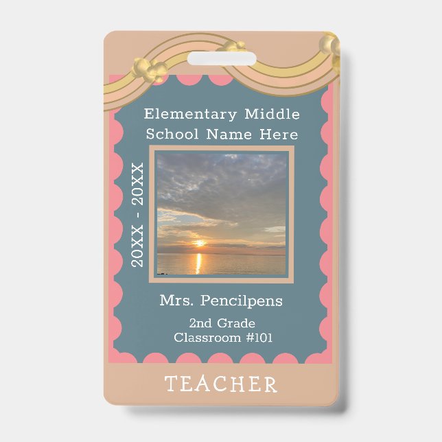 Boho Chic Modern Rainbow Custom Teacher ID Ausweis (Vorderseite)
