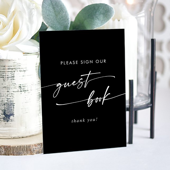 Boho Chic Modern White Black Wedding Gästebuch Acrylschild (Boho Chic Modern White Black Wedding Guest Book Acrylic Sign)