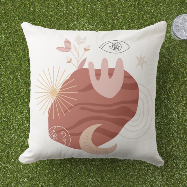 Boho chic moon line art Blume Augenausbruch Kissen (Gras)
