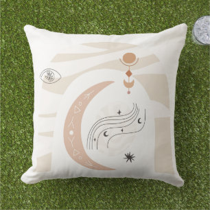 Boho chic moon stars Regenbogenauge line art Kissen