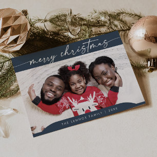Boho Chic Navy Blue Easy Modern Foto Christmas Feiertagskarte