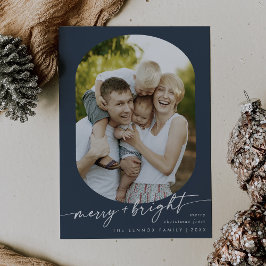 Boho Chic Navy Blue Merry Bright Foto Weihnachten