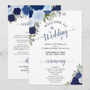 Boho Chic Navy & Dusty Blue Rose Elegante Hochzeit Programm
