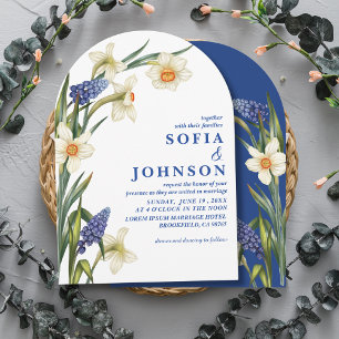 Boho Chic navyblaue und weiße florale Hochzeit Einladung