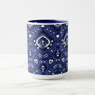 Boho-chic navyblaue und weiße Ikat-Tribalmuster Tasse