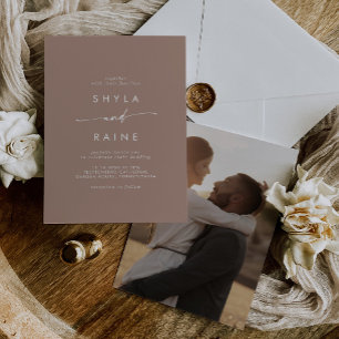 Boho Chic Neutral Taupe Lässiges Foto Hochzeit Einladung
