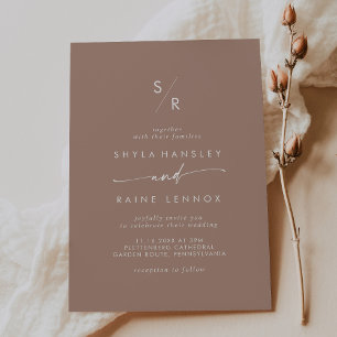 Boho Chic Neutral Taupe Monogram Wedding Einladung