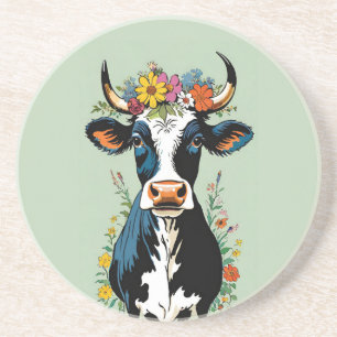 Boho Chic Niedliche Minimalistische Kuh Blume Crow Getränkeuntersetzer