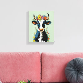 Boho Chic Niedliche Minimalistische Kuh Blume Crow Leinwanddruck