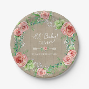 BOHO Chic Oh Baby Girl Dusche Holz Wasserfarbe Pappteller