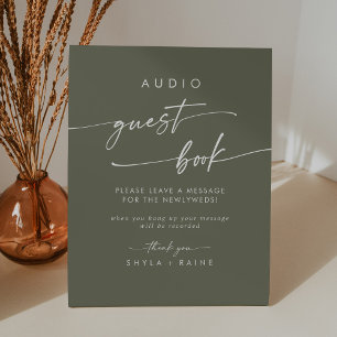 Boho Chic Olive Green Audio Gästebuch Hochzeit Sockelschild