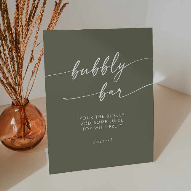 Boho Chic Olive Green Bubbly Bar Wedding Sockelschild (Boho Chic Olive Green Bubbly Bar Wedding Pedestal Sign)