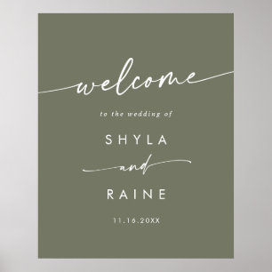 Boho Chic Olive Green DIY Wedding Welcome Sign Poster