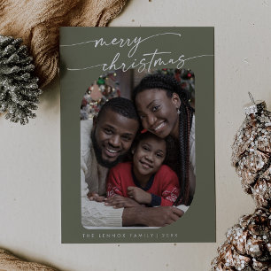 Boho Chic Olive Green Foto Niedlich Frohe Weihnach Feiertagskarte