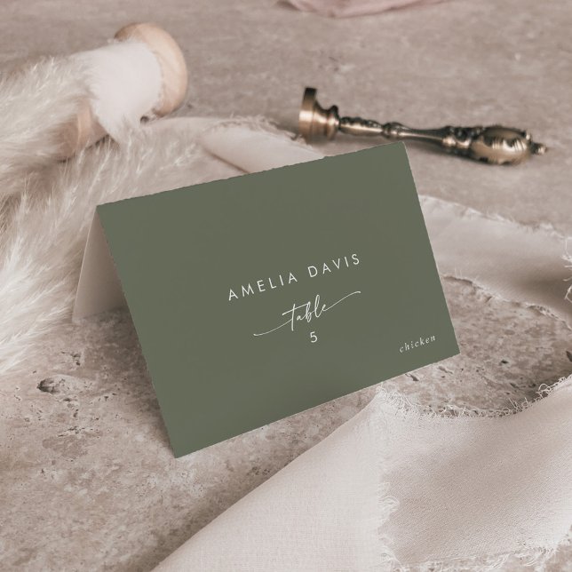 Boho Chic Olive Green Gast Name Platzkarten Tischnummer (Von Creator hochgeladen)