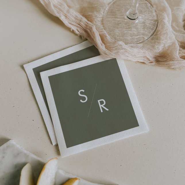 Boho Chic Olive Green Mit Monogramm Napkins Serviette (Von Creator hochgeladen)