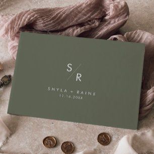 Boho Chic Olive Green Monogram Wedding Gästebuch