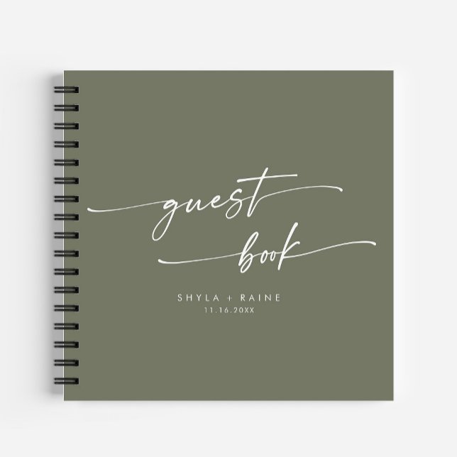 Boho Chic Olive Green Wedding Gästebuch Notizbuch (Von Creator hochgeladen)