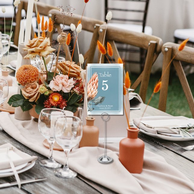 Boho Chic Orange Blume Smokey Blue Wash Tischnummer (Von Creator hochgeladen)