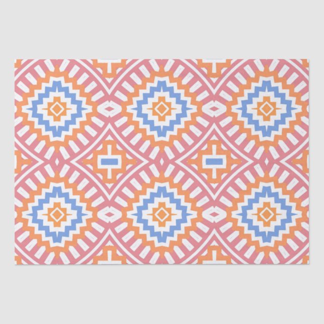 Boho Chic Orange Pink Yellow Ethnic Geometric Seidenpapier (Vorderseite)