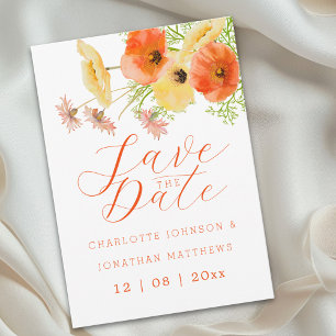 Boho Chic Orange- und Gelbe Wildblumen-Hochzeit Save The Date