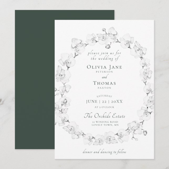 Boho Chic Orchid Blumenwettbewerb Grüne Hochzeit Einladung (Vorne/Hinten)