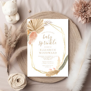 Boho Chic Pampas Gras Goldrahmen Baby Sprinkle Einladung