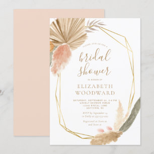 Boho Chic Pampas Gras Goldrahmen Brautparty-Einlad Einladung