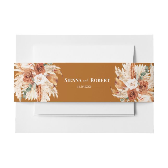 Boho Chic Pampas Grass Floral Wedding Einladungsbanderole (Vorderseite Beispiel)