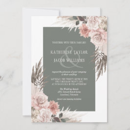 Boho Chic Pampas Grass Sage Green Floral Wedding Einladung