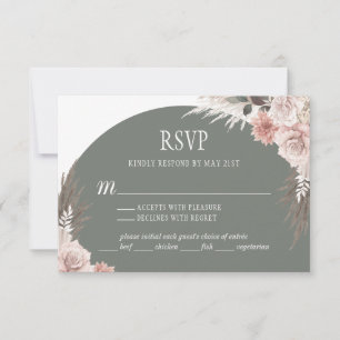 Boho Chic Pampas Grass Sage Green Floral Wedding RSVP Karte