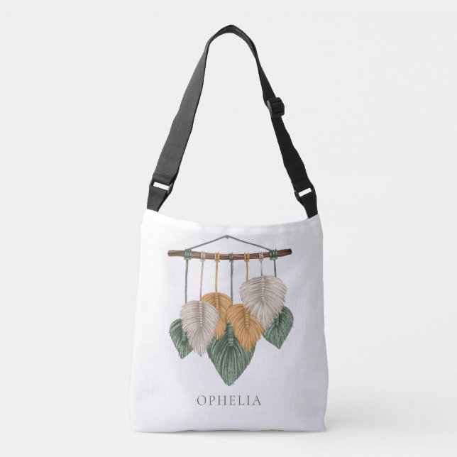 Boho Chic Pampas Grasses Name Tragetaschen Mit Langen Trägern (Vorderseite)