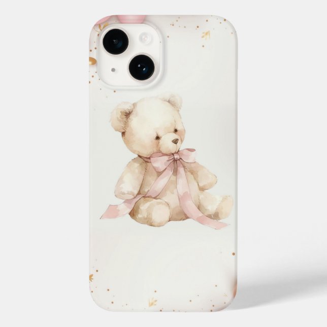 Boho Chic Pastel Pink and Brown Teddy Bear Case-Mate iPhone 14 Hülle (Rückseite)
