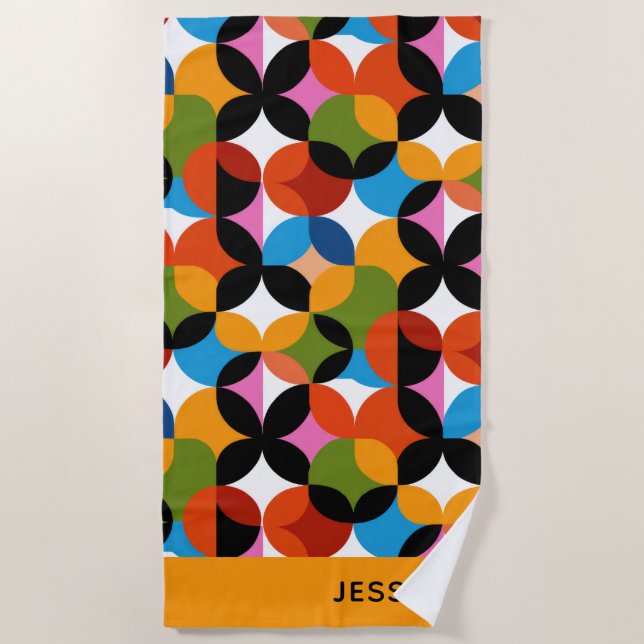 BOHO Chic Pattern Vibrant Mid Century Modern Name  Strandtuch (Vorderseite)