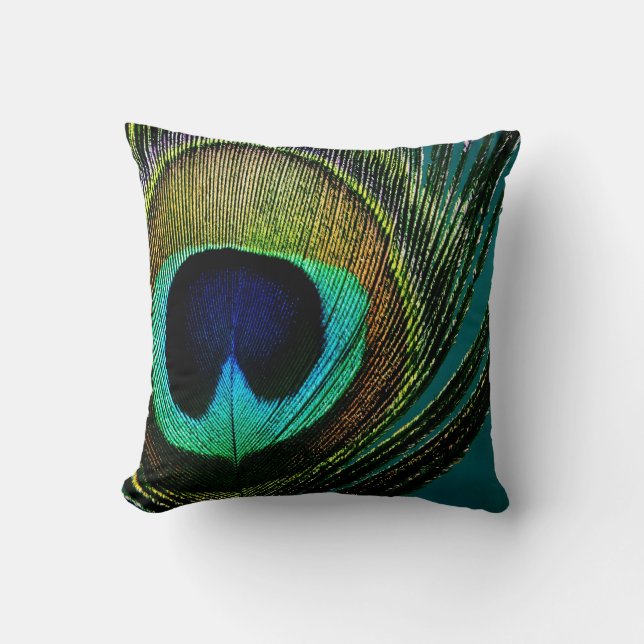 Boho Chic-Pfau-Feder-Fotografie-modernes Foto Kissen (Vorderseite)